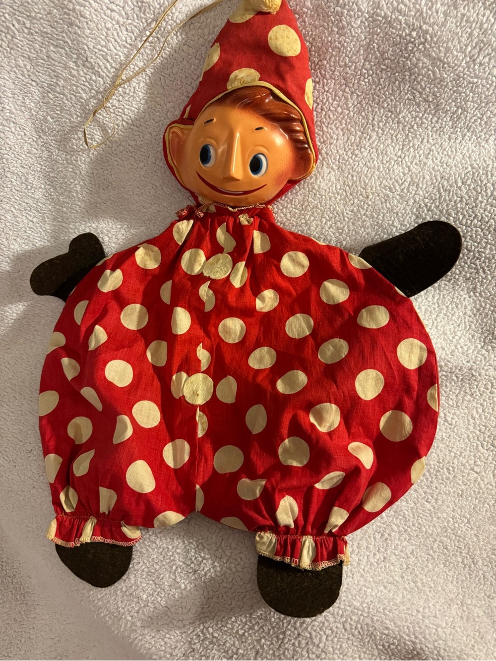 Vintage Red Polka Dot Clown Elf Plush Toy Puppet Toy
